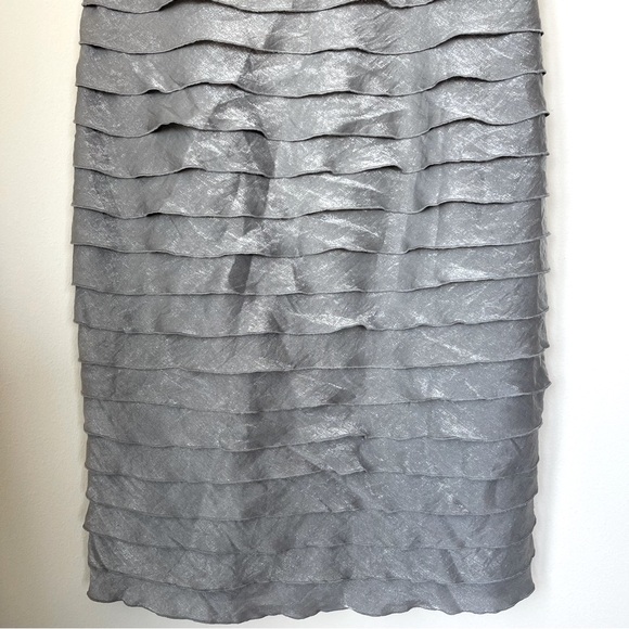 Adrianna Papell Gray Ruched Sheath Dress with Rosette Detail Size 12 - Picture 5 of 13